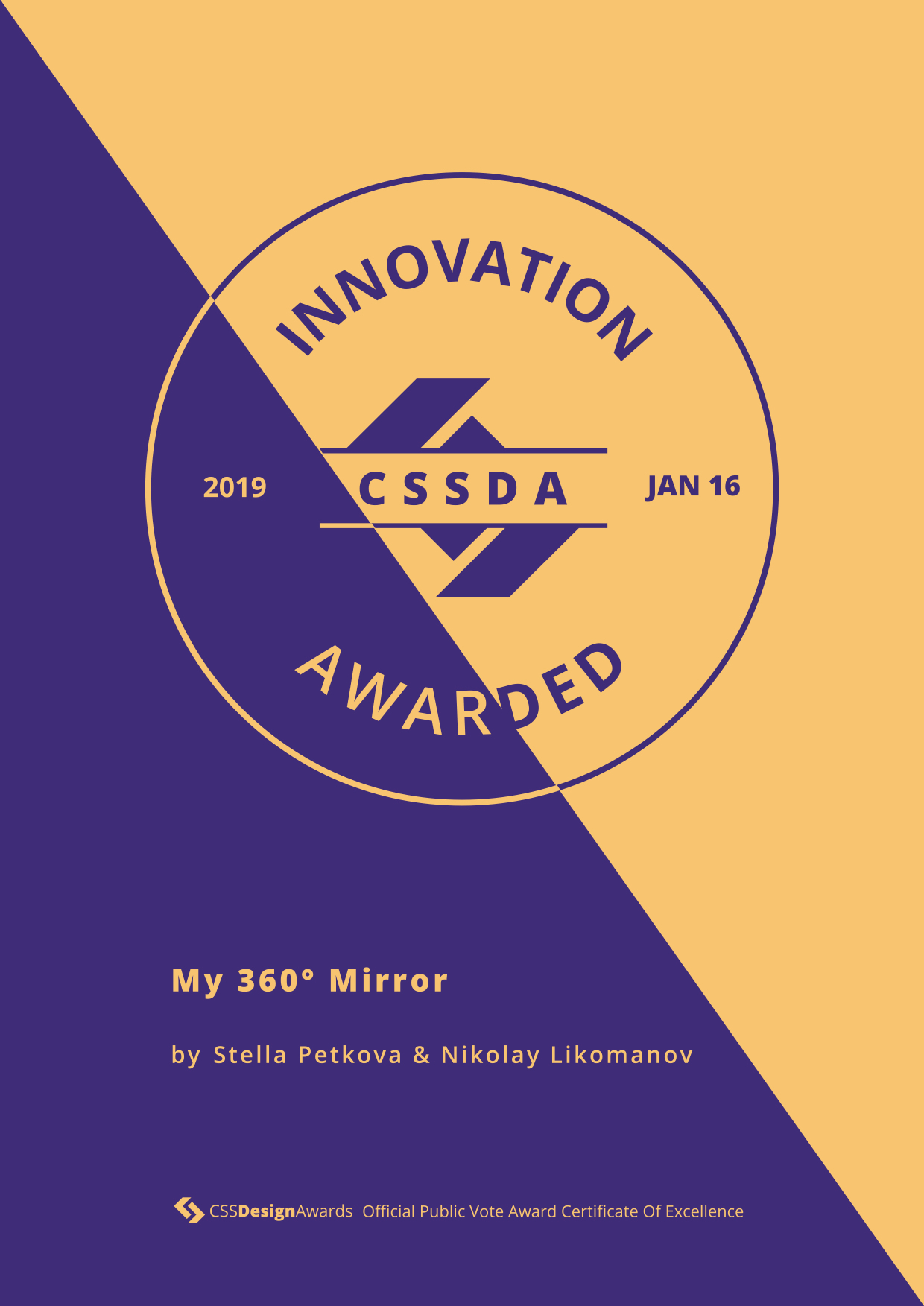 CSS Design Awards Innovation Certificate - My 360 Mirror